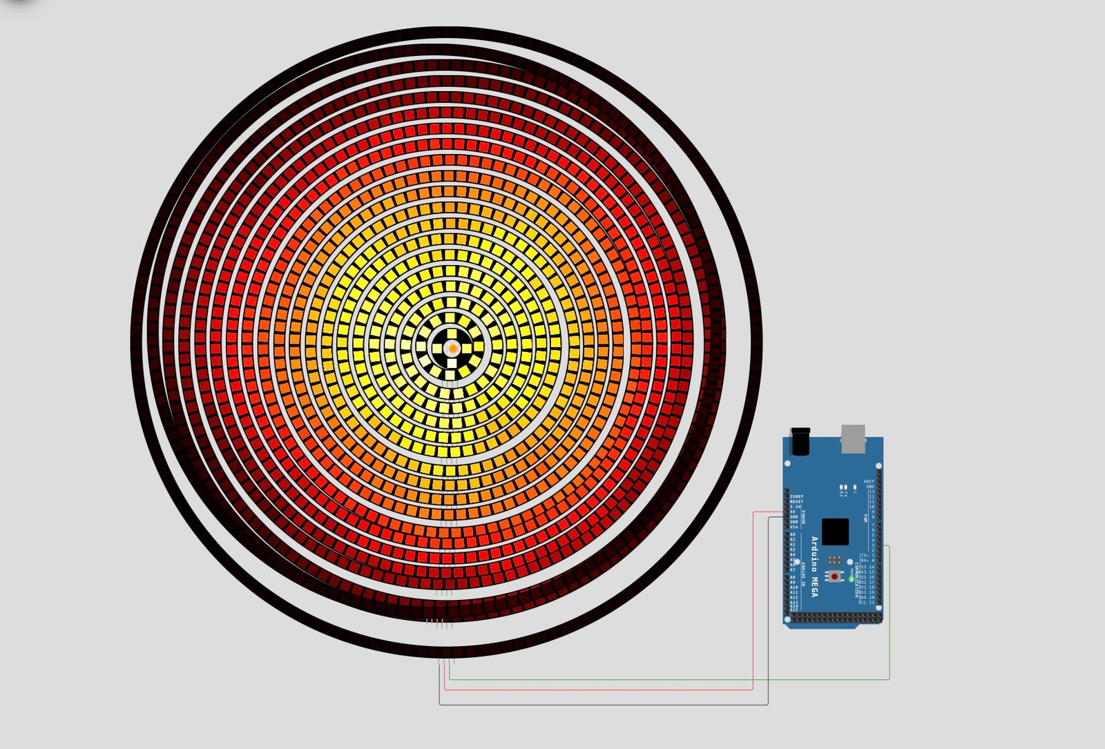 Fire Effect on a 1630-LED Circular Ring Display with Arduino Mega